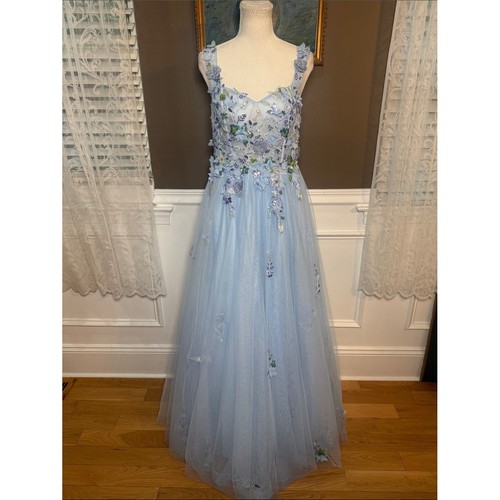 House sky blue - blue, floral